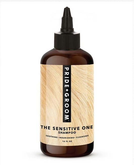 Hypoallergenic Pride + Groom Sensitive Dog Shampoo in a bottle, gentle formula for dogs and puppies with sensitive skin