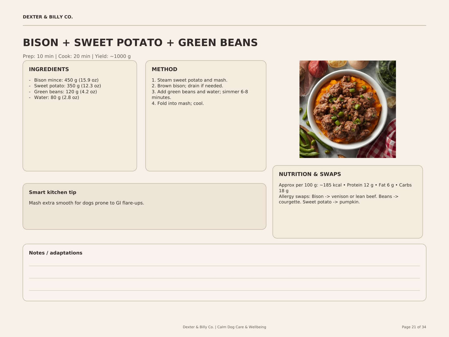 Digital download of The Gentle Dog Meal Planner and Sensitive Tummy Recipe Book by Dexter And Billy Co., showing a meal planning page.