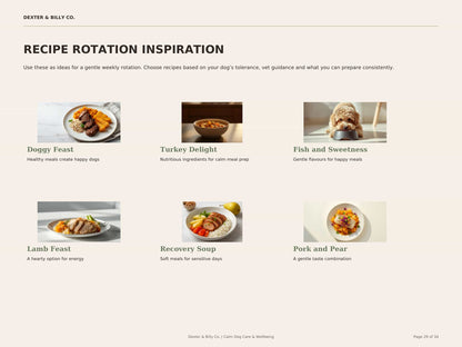 Digital download of The Gentle Dog Meal Planner & Sensitive Tummy Recipe Book by Dexter And Billy Co. showing dog food recipes.