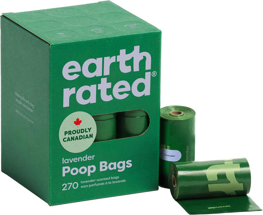 Earth Rated lavender-scented dog poo bag refill rolls, 270-count, eco-friendly dog waste bags for convenient cleanup.