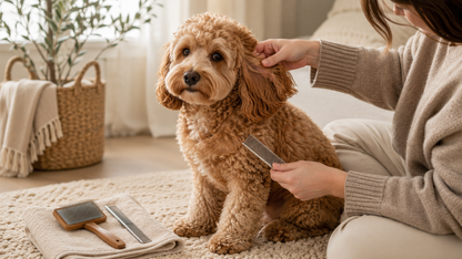 Digital download guide by Dexter And Billy Co. showing dog grooming tools and techniques for confident at-home grooming.