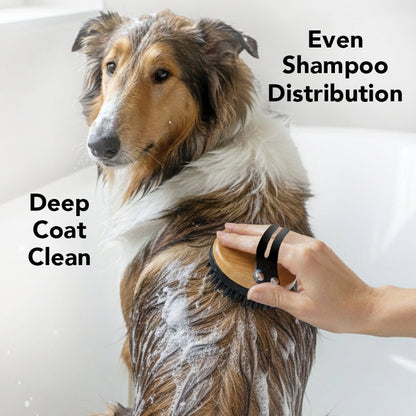 Silicone dog grooming brush from Pride + Groom, designed for gentle and effective pet bathing and grooming.