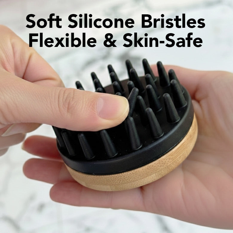 Silicone dog grooming brush from Pride + Groom, designed for gentle pet bathing and shedding control.