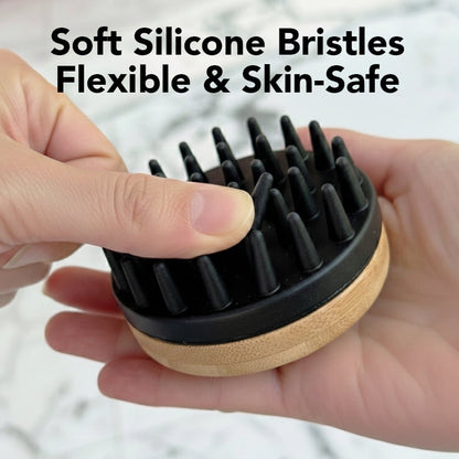 Silicone dog grooming brush from Pride + Groom, designed for gentle pet bathing and shedding control.