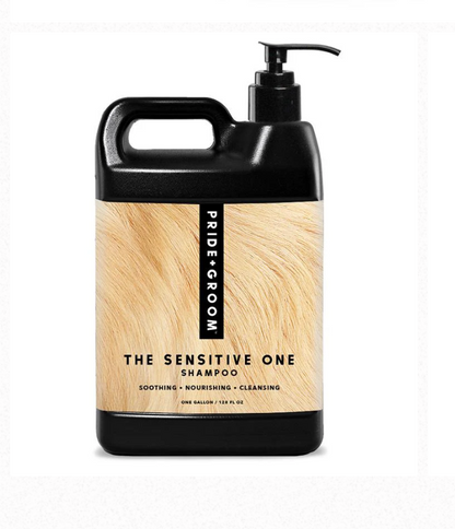 Hypoallergenic dog shampoo by Pride + Groom, suitable for sensitive dogs and puppies, featuring gentle cleansing formula.