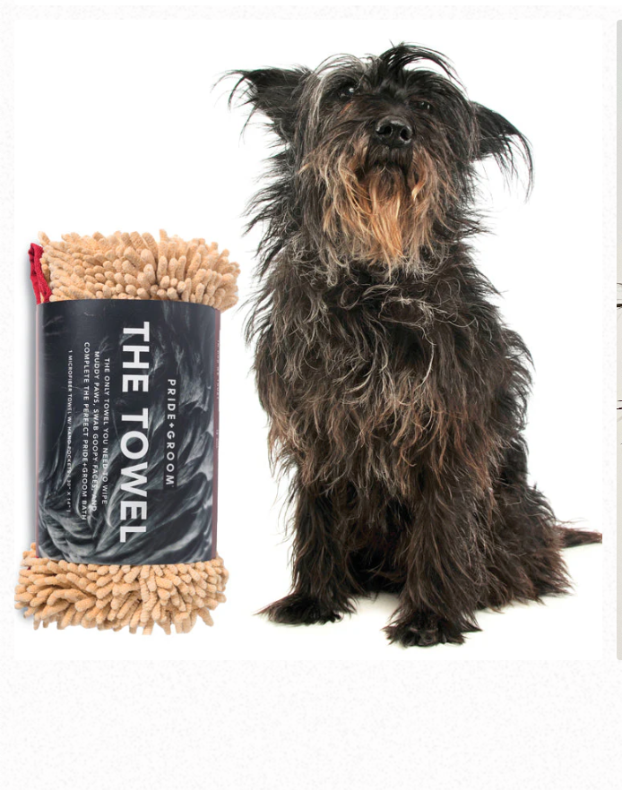 Pride + Groom THE TOWEL microfiber dog and cat drying towel, soft, absorbent pet grooming towel for quick drying after baths.