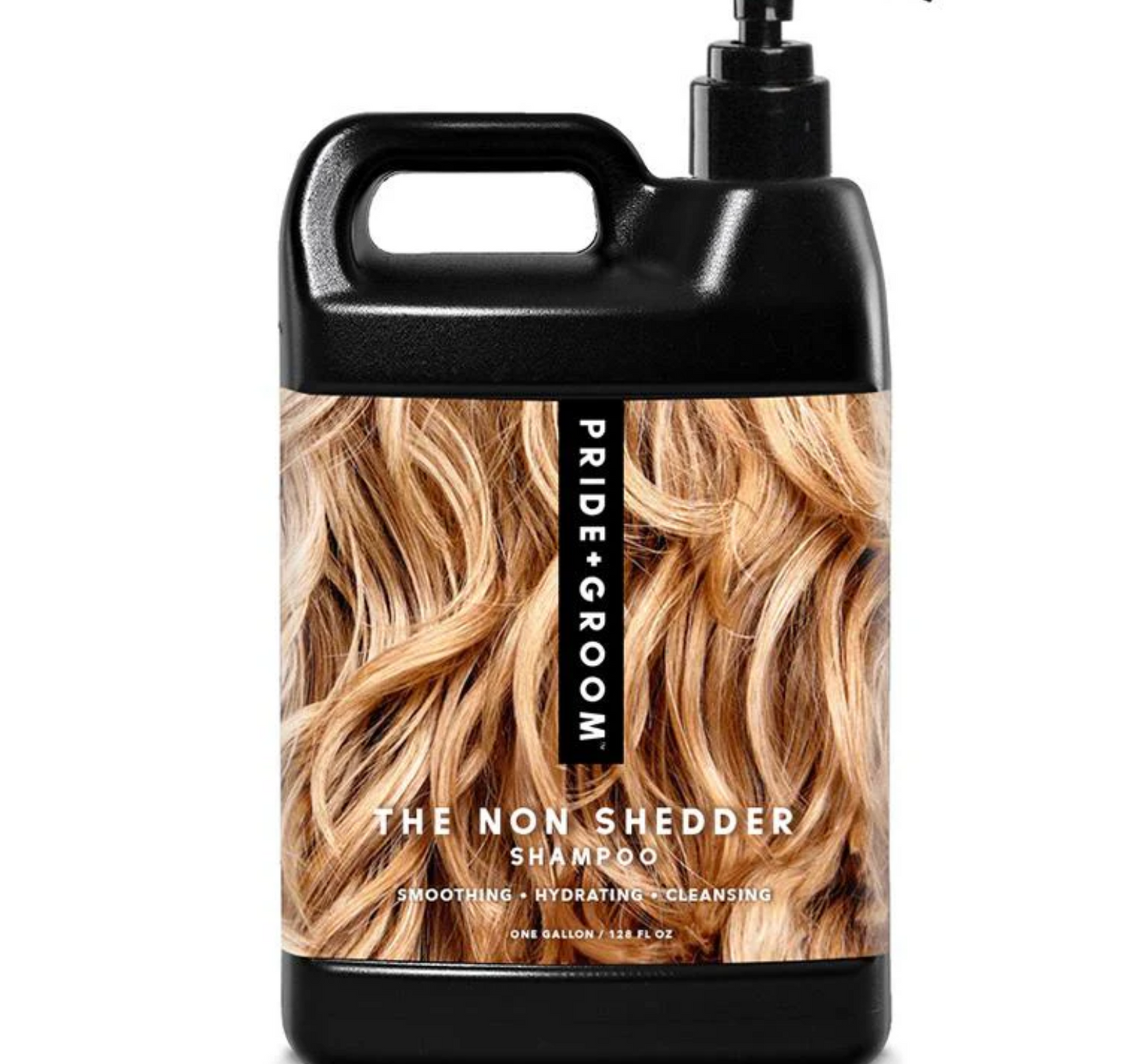 Pride + Groom The Non Shedder dog shampoo in a bottle, designed for poodles, doodles, and curly-coated dogs.