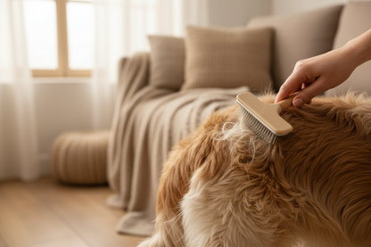 Digital download showing a matted dog coat and slicker brush, part of Dexter And Billy Co.'s 21-day curly coat reset guide.