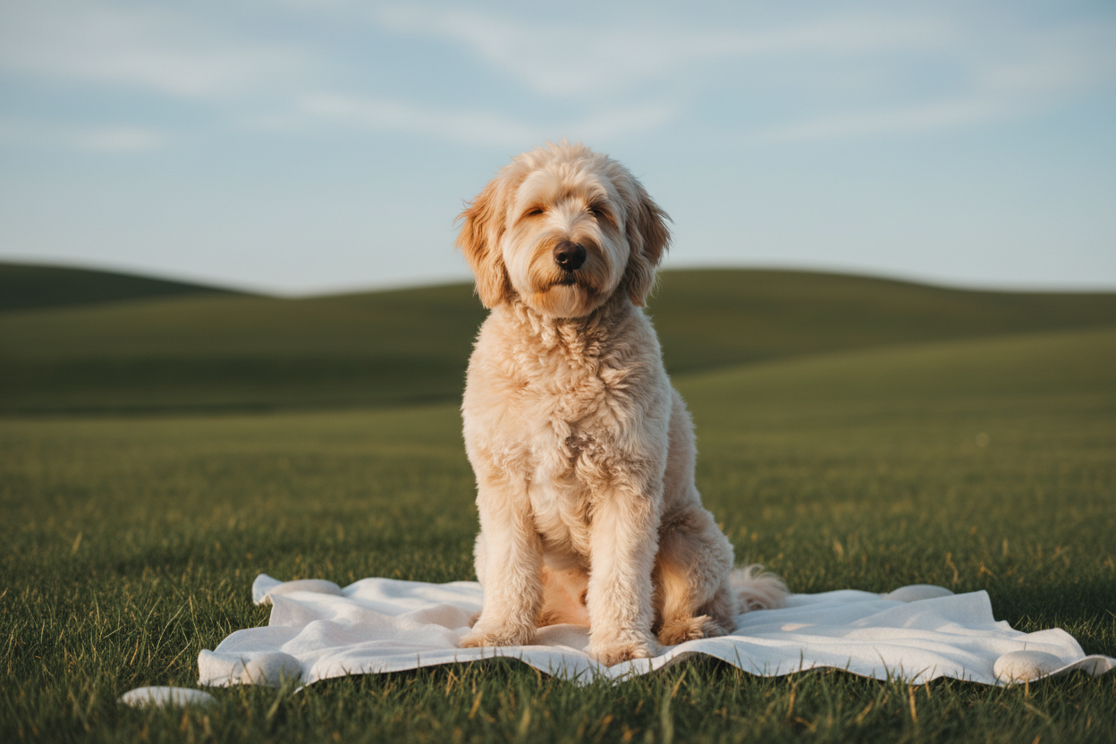 Calm dog in open countryside
