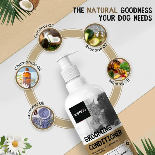 Animigo Dog and Cat Grooming Conditioner 500ml bottle showing the product label and packaging.